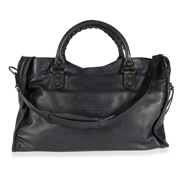 Balenciaga 10 Year Anniversary Black Lizard-Embossed Lambskin Classic City Bag - Picture 3 of 8